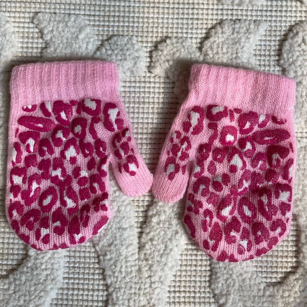 Girls Mittens Gloves Pink Leopard 2T